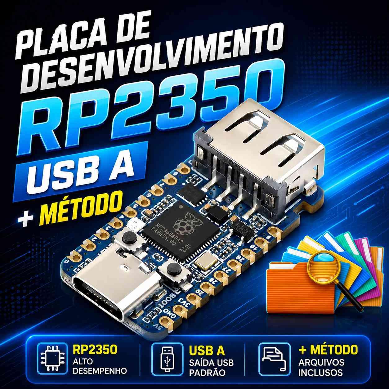 PLACA DE DESENVOLVIMENTO RP2350 USB A + MÉTODO